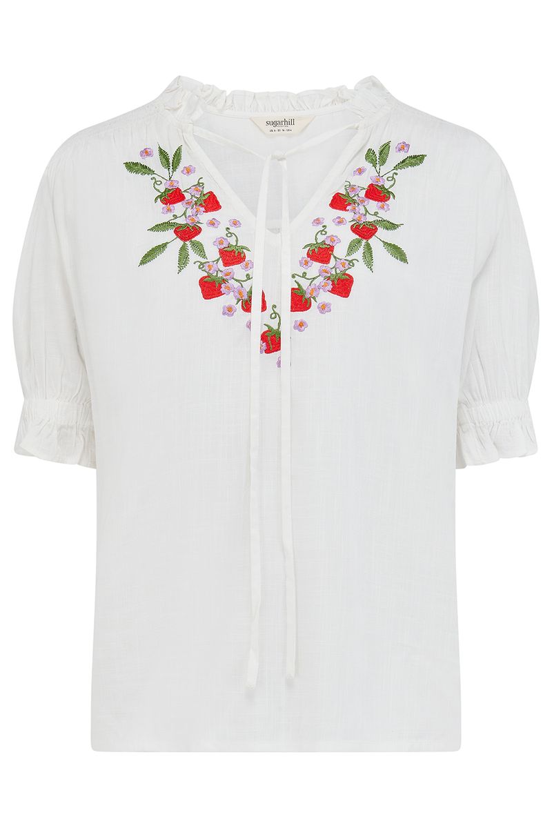 Sugarhill Brighton Angelique Shirred Top - Off White, Wild Strawberry