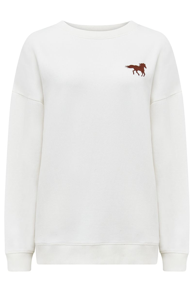 Sugarhill Brighton Eadie Relaxed Sweatshirt - Off White, Horse Print & Embro