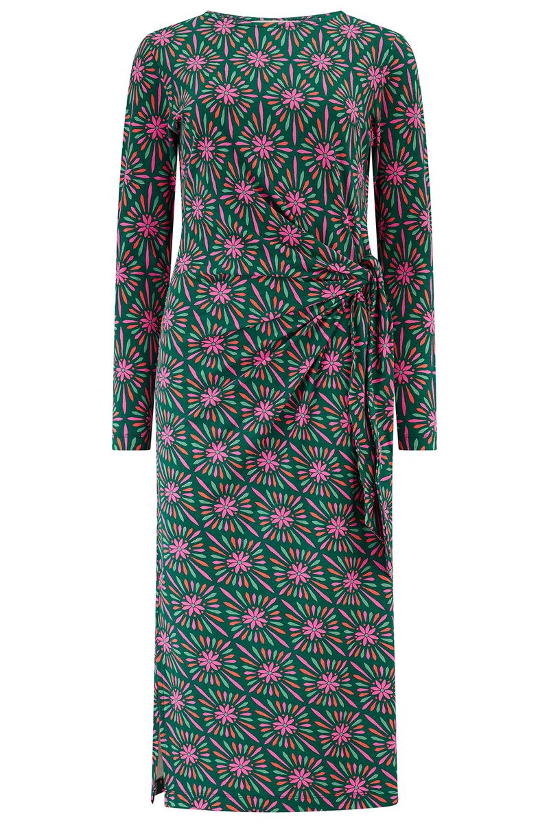 Sugarhill Brighton Claudia Jersey Tie Midi Dress - Green/Multi, Flower Explosion