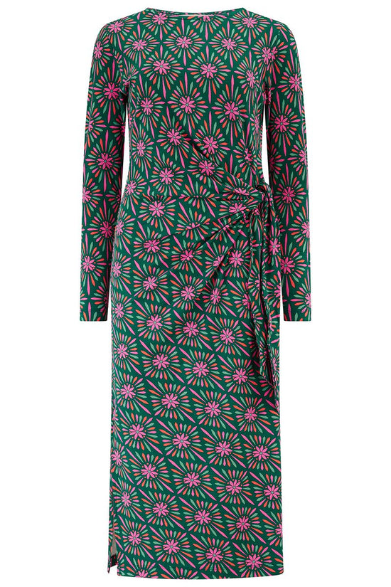 Sugarhill Brighton Claudia Jersey Tie Midi Dress - Green/Multi, Flower Explosion