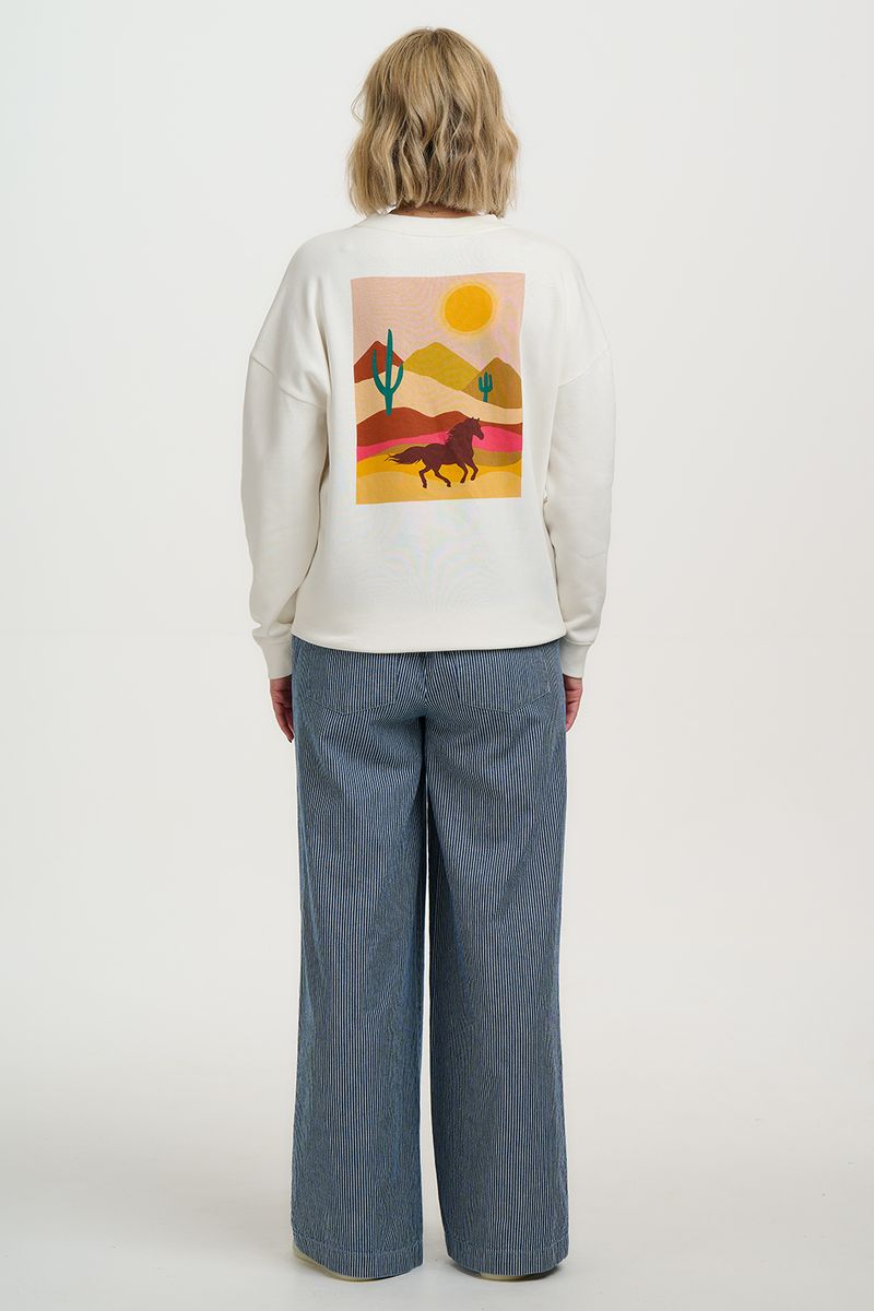 Sugarhill Brighton Eadie Relaxed Sweatshirt - Off White, Horse Print & Embro