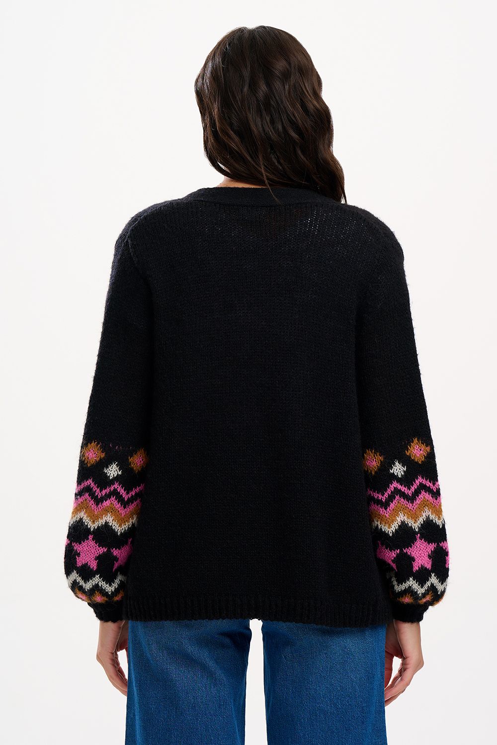 Sugarhill Brighton Yvette Cardigan - Black, Fairisle Sleeve