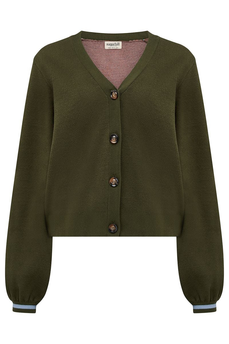 Sugarhill Brighton Adrian Cardigan - Khaki, Leopard Jungle