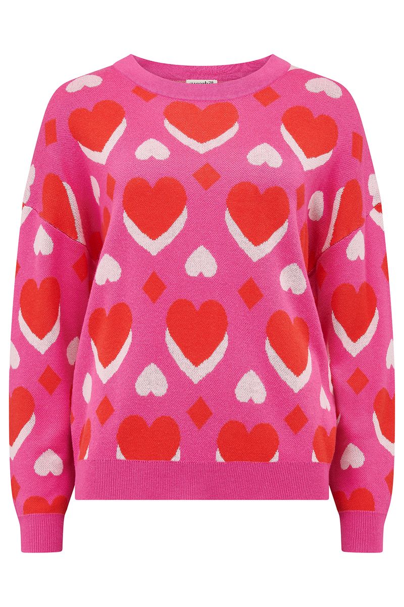 Sugarhill Brighton Andi Jumper - Pink, Geo Hearts