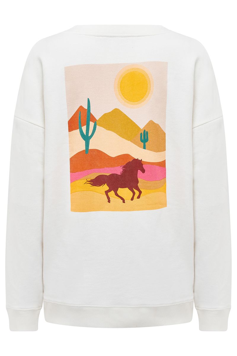 Sugarhill Brighton Eadie Relaxed Sweatshirt - Off White, Horse Print & Embro
