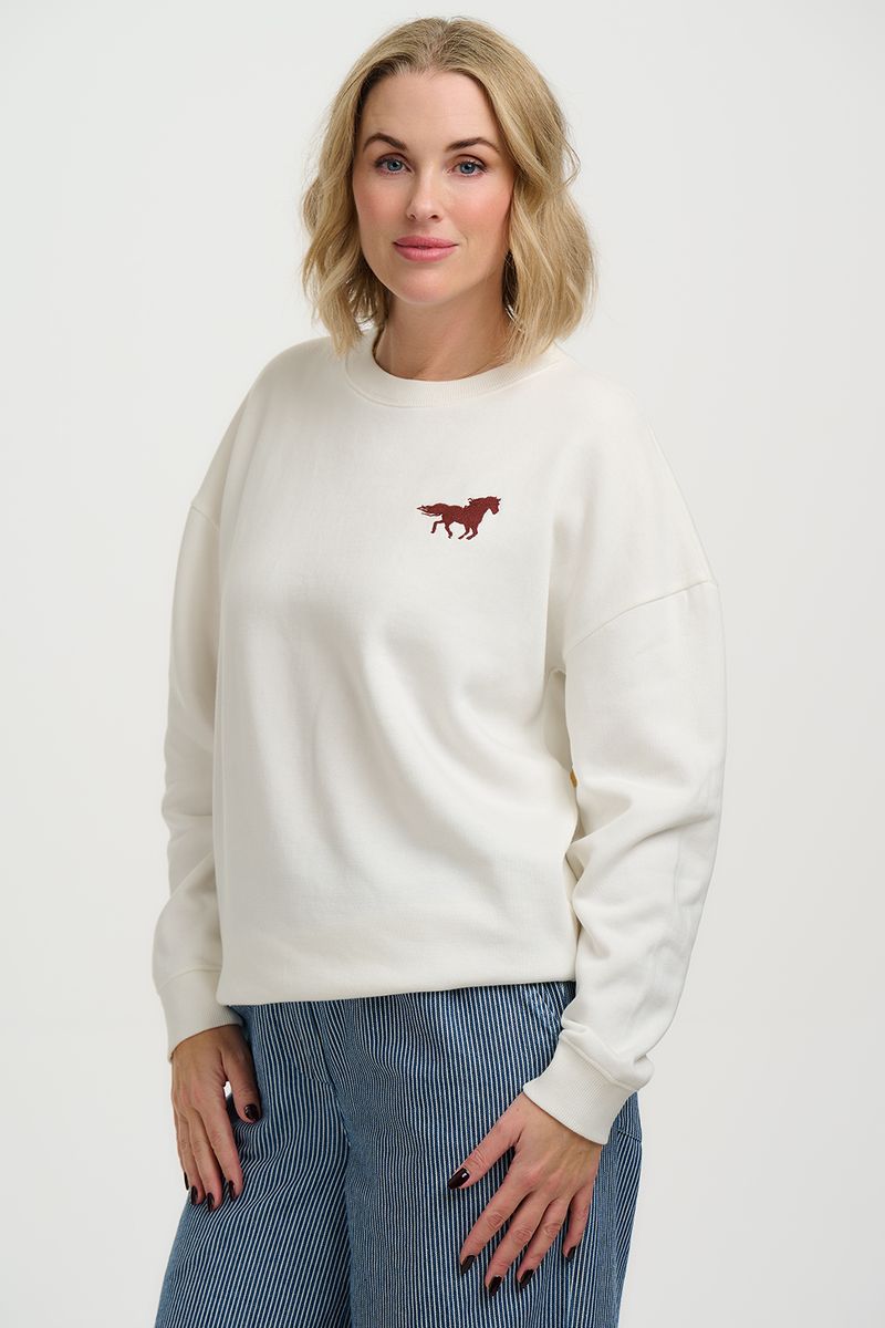 Sugarhill Brighton Eadie Relaxed Sweatshirt - Off White, Horse Print & Embro