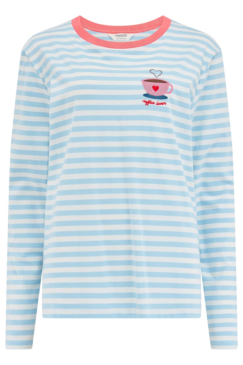 Sugarhill Brighton Brunswick Jersey Top - Off White/Blue, Coffee Cup