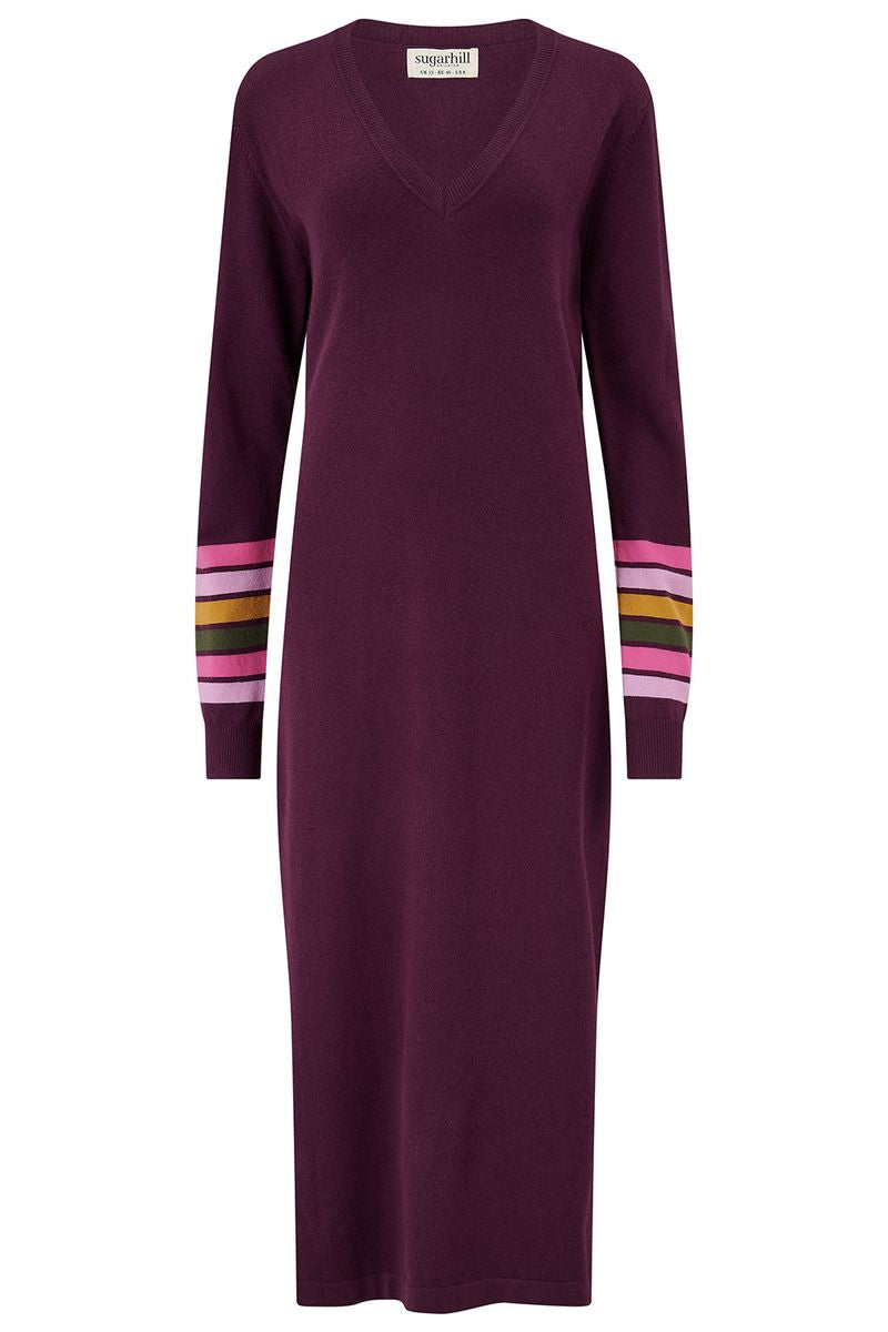 Sugarhill Brighton Dania Knit Midi Dress - Burgundy, Sleeve Stripes