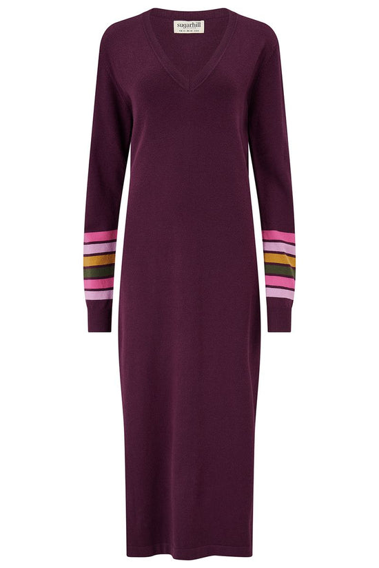 Sugarhill Brighton Dania Knit Midi Dress - Burgundy, Sleeve Stripes