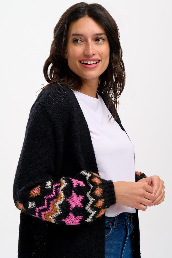 Sugarhill Brighton Yvette Cardigan - Black, Fairisle Sleeve