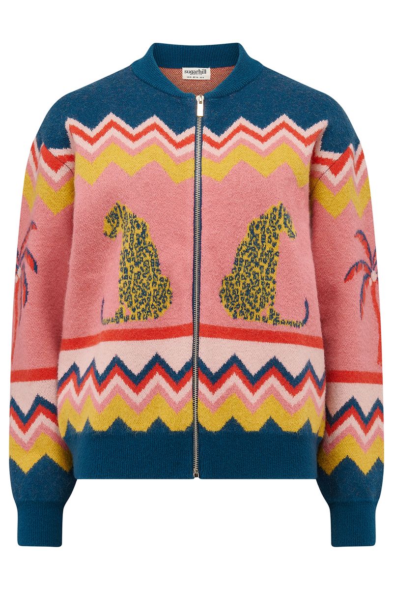 Sugarhill Brighton Solana Knitted Bomber - Multi, Leopard And Palms