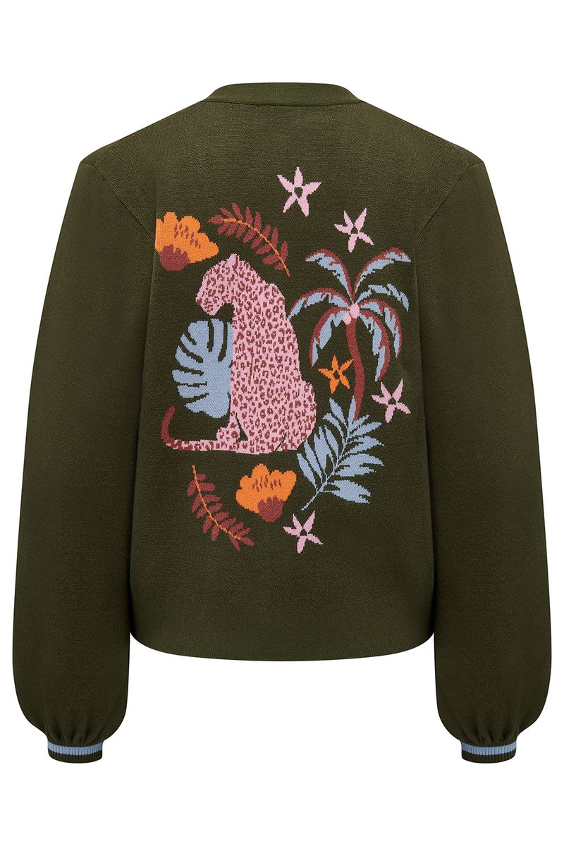 Sugarhill Brighton Adrian Cardigan - Khaki, Leopard Jungle