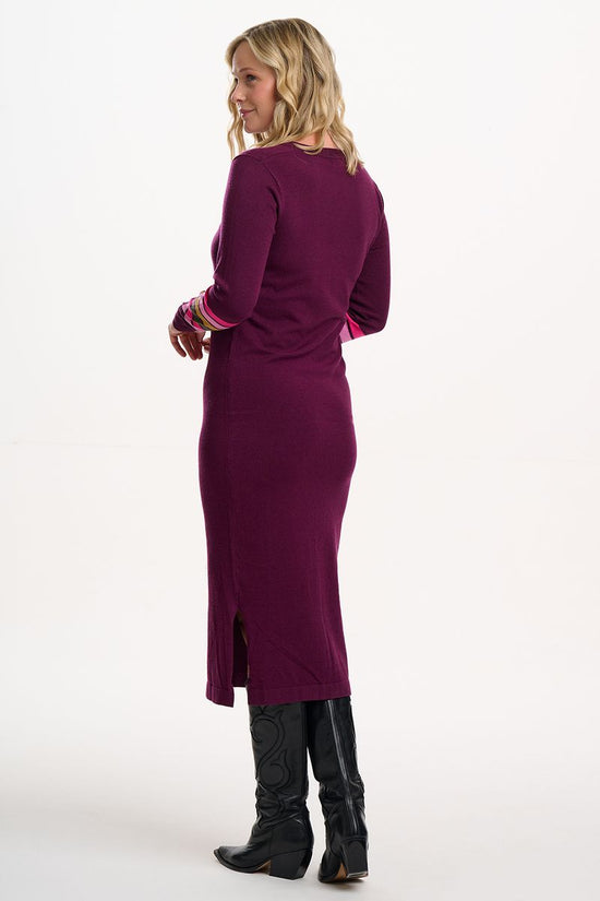 Sugarhill Brighton Dania Knit Midi Dress - Burgundy, Sleeve Stripes