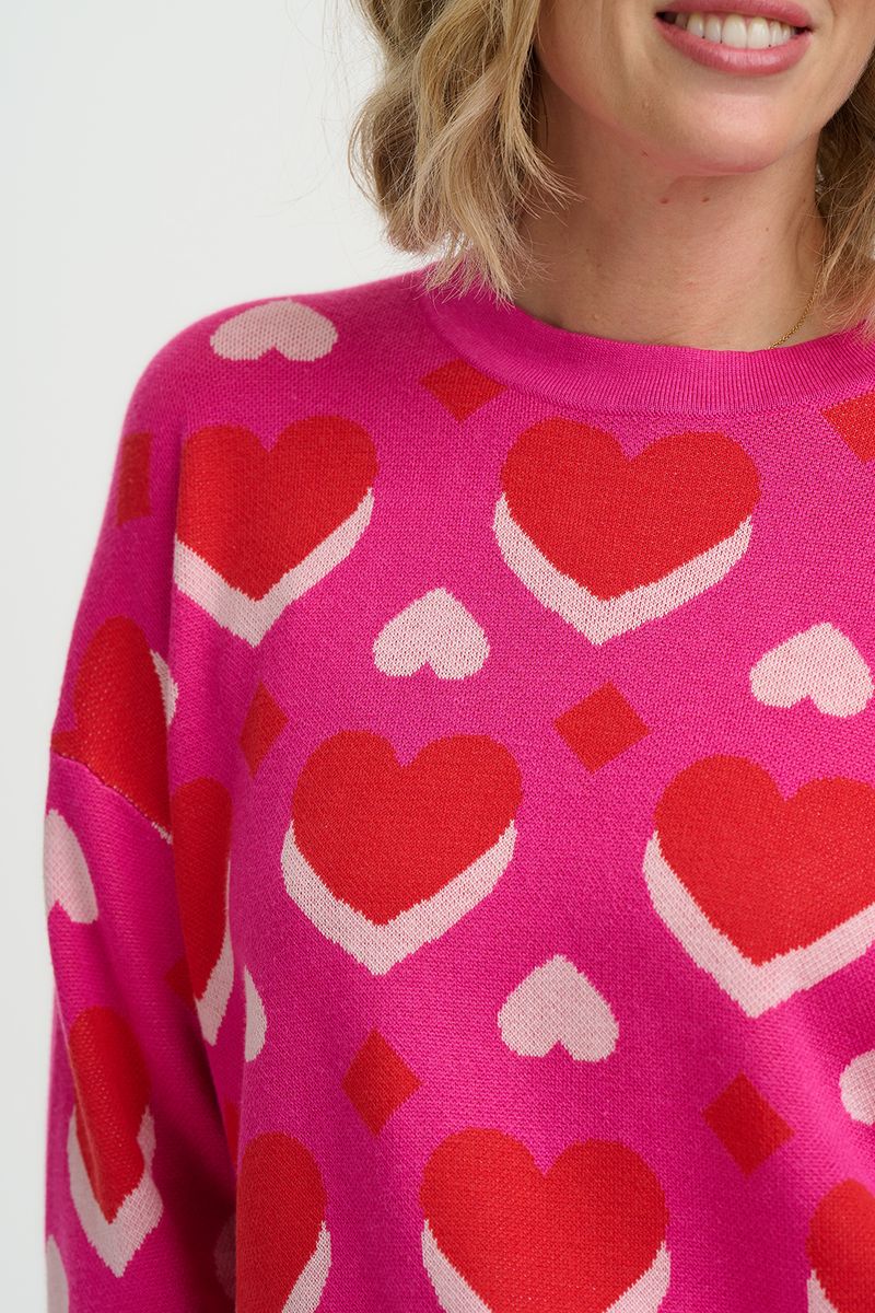 Sugarhill Brighton Andi Jumper - Pink, Geo Hearts