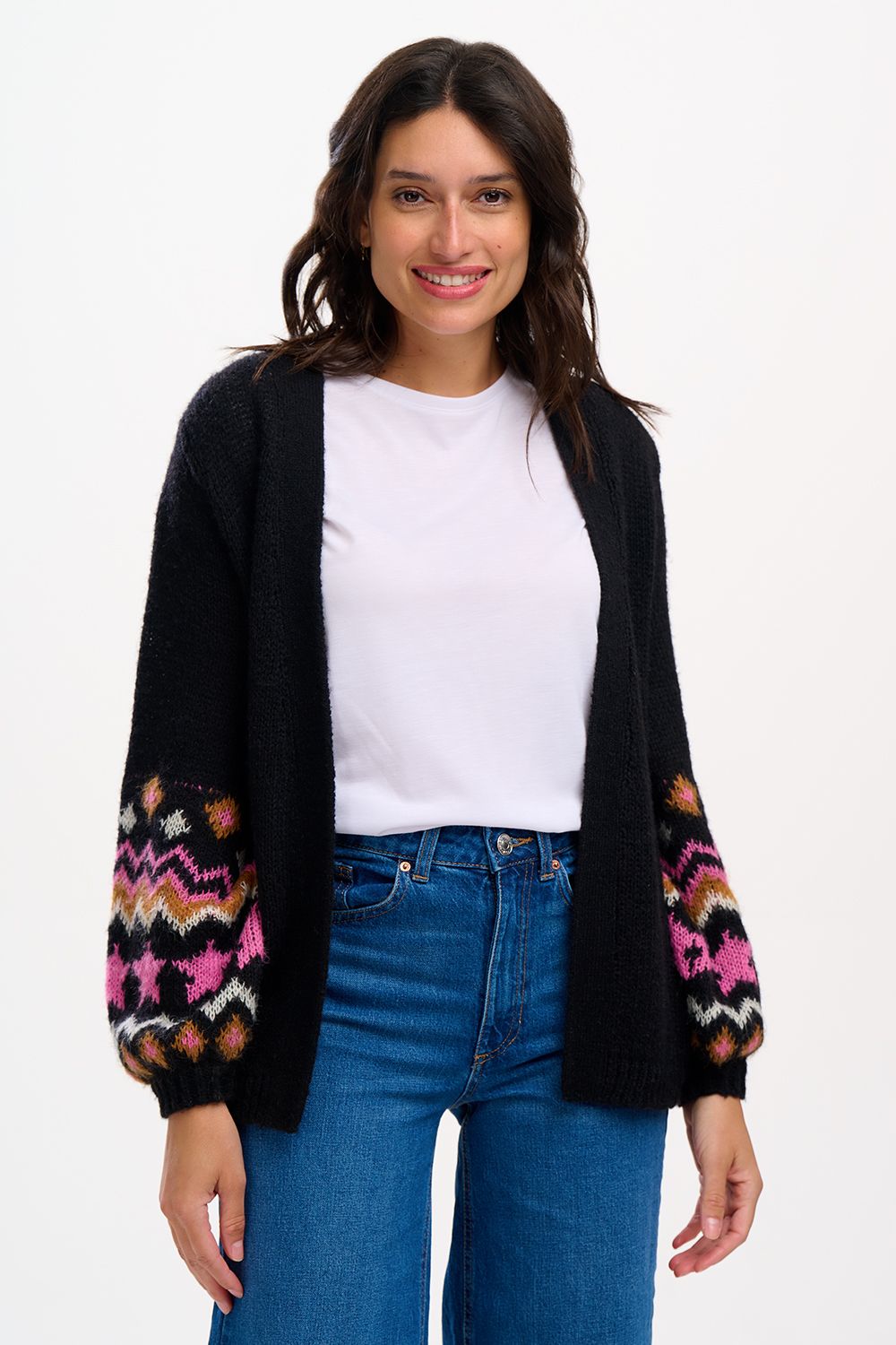 Sugarhill Brighton Yvette Cardigan - Black, Fairisle Sleeve