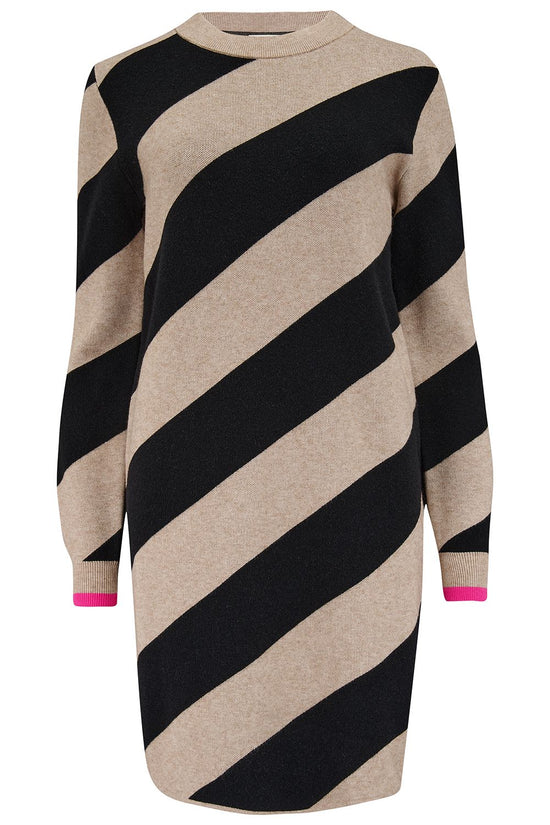 Sugarhill Brighton Verity Knit Dress - Beige/Black, Diagonal Stripe