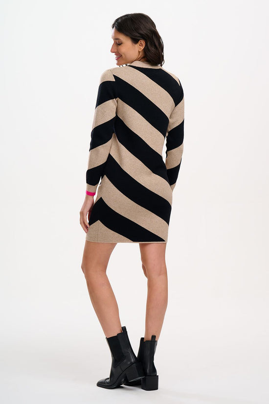 Sugarhill Brighton Verity Knit Dress - Beige/Black, Diagonal Stripe