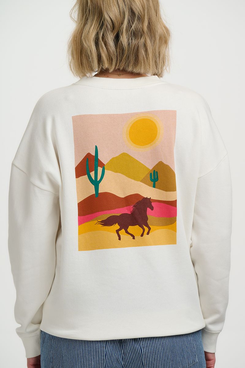 Sugarhill Brighton Eadie Relaxed Sweatshirt - Off White, Horse Print & Embro