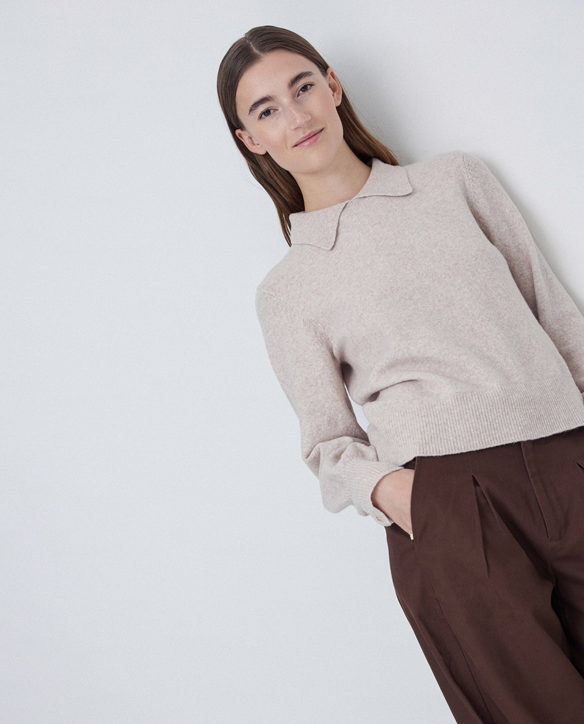 Yerse KNIT POLO-NECK SWEATER LIGHT BEIGE