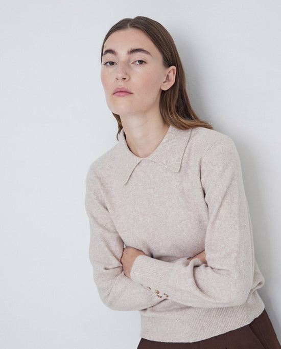 Yerse KNIT POLO-NECK SWEATER LIGHT BEIGE