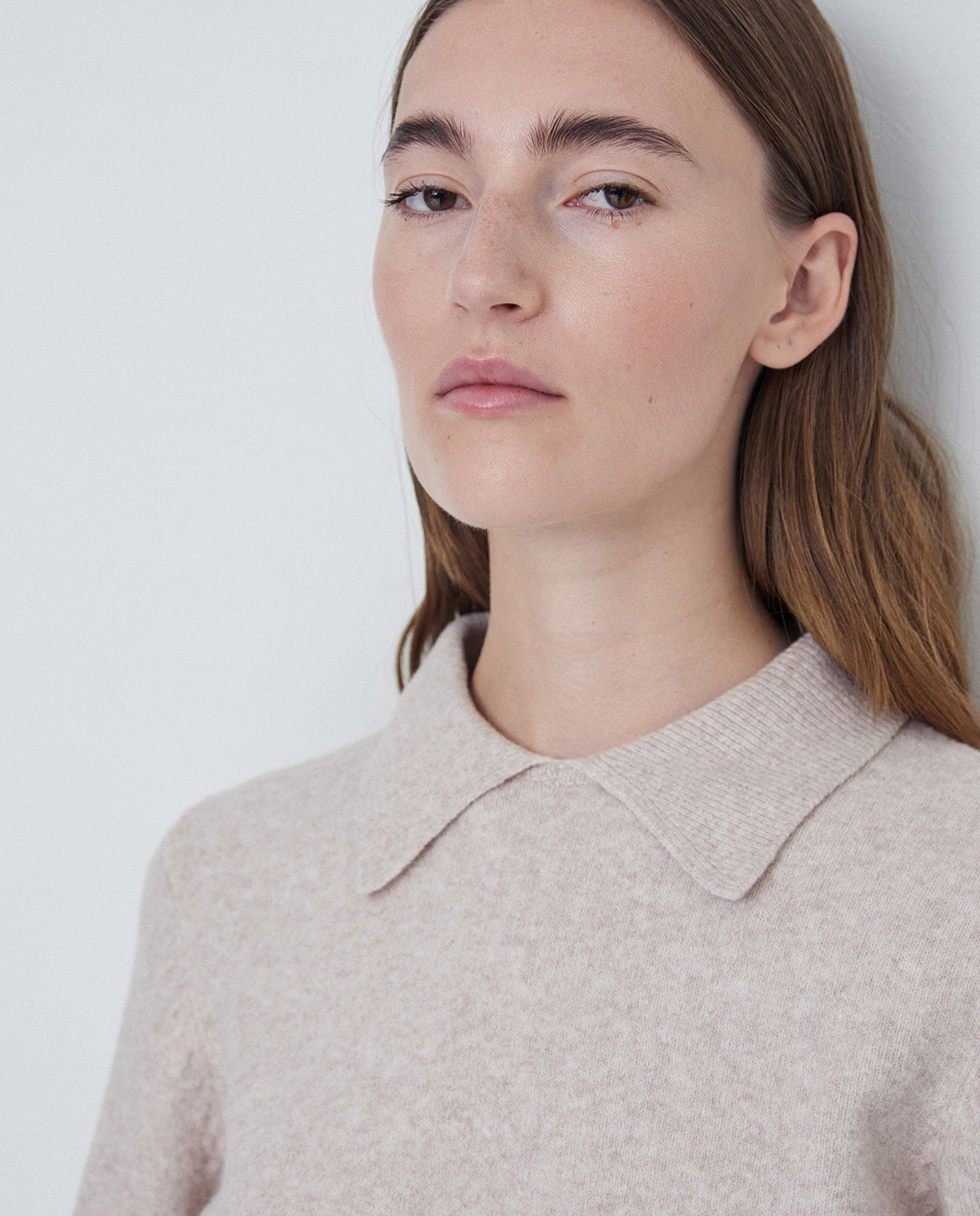 Yerse KNIT POLO-NECK SWEATER LIGHT BEIGE